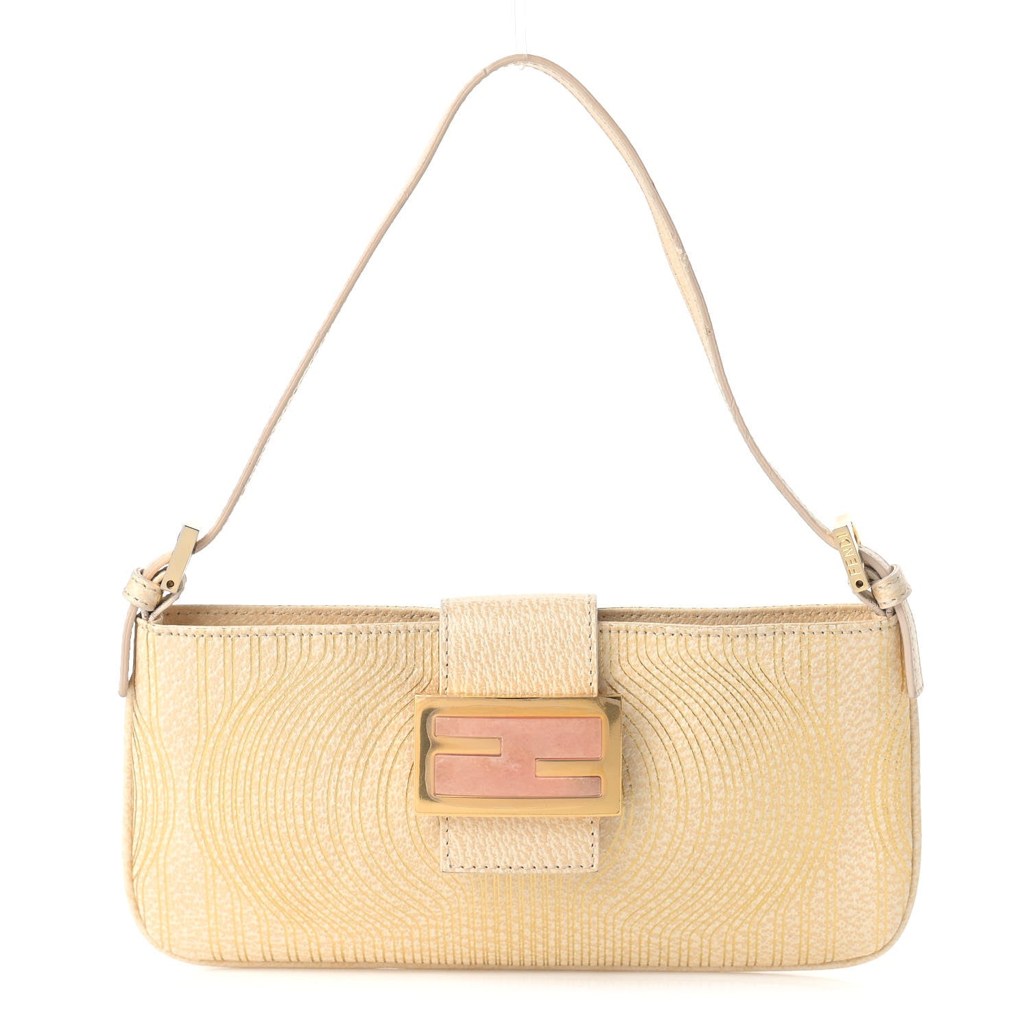 Fendi Metallic Calfskin Printed Mini Baguette Gold 1 of 14