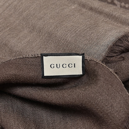 Gucci Wool Silk Monogram Fringe Scarf Brown 5 of 5