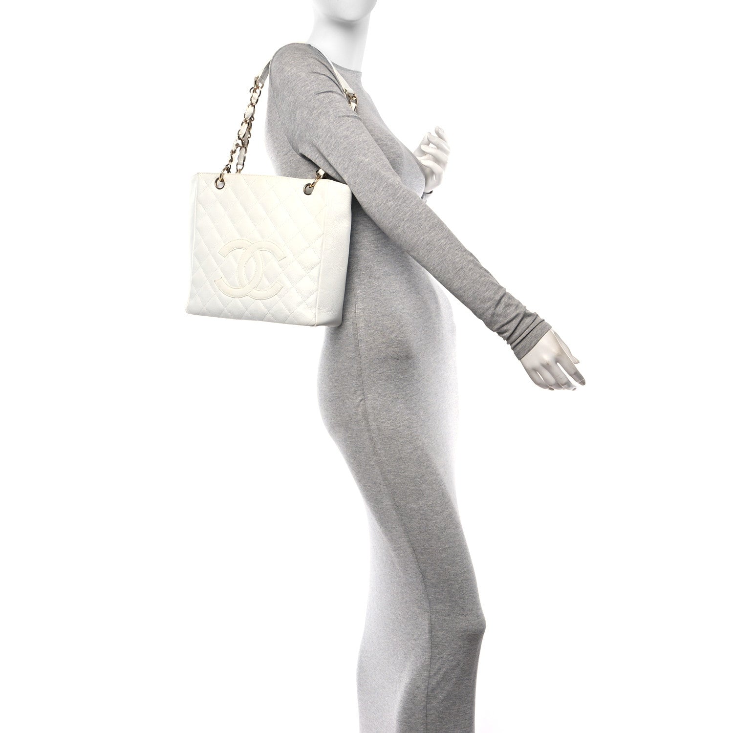 Chanel Caviar Quilted Petit Shopping Tote PST White 2 of 10