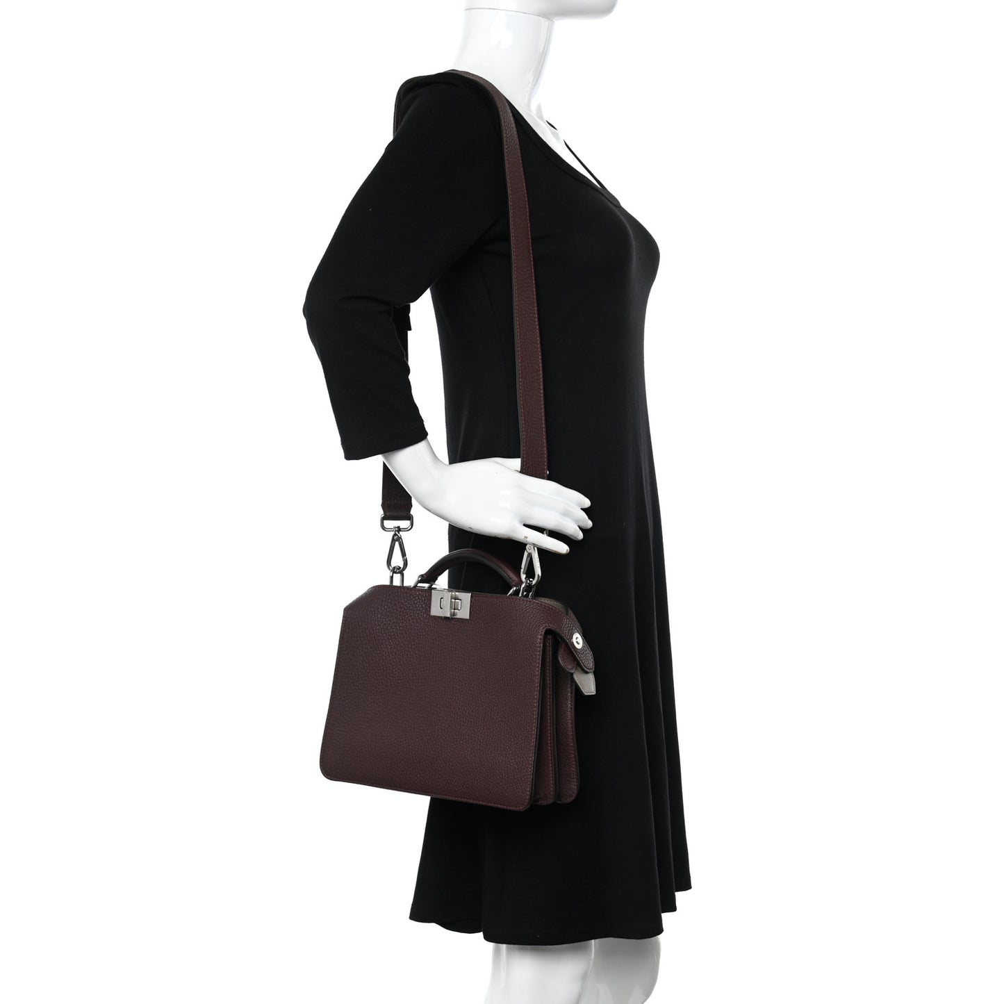 Cuoio Romano Vitello Cover Glazed Fabric Bi-Color FF 1974 Mini Peekaboo I SEE U Satchel Granada Tartufo Burgundy Tobacco Moro