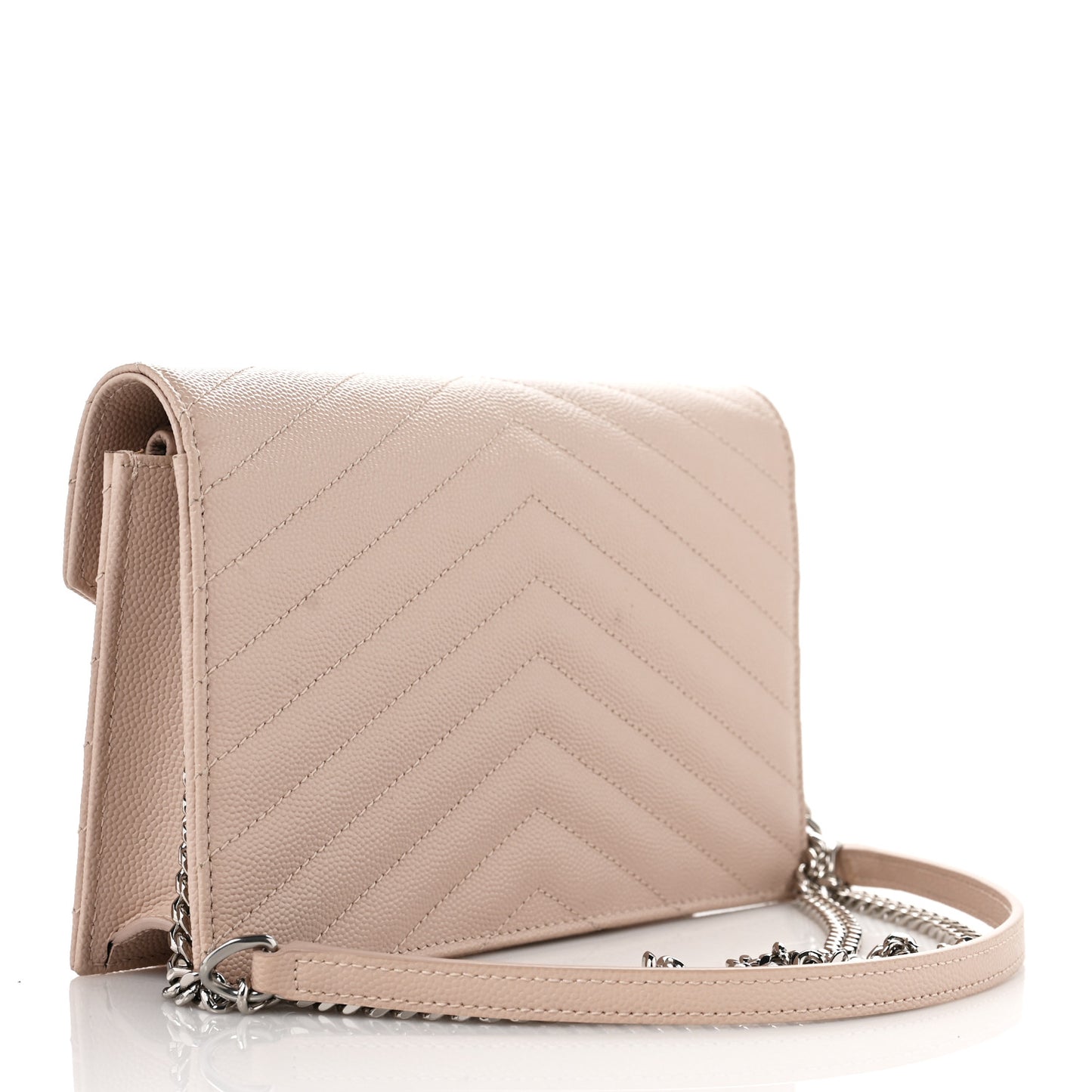 Grain De Poudre Matelasse Chevron Monogram Envelope Chain Wallet Pale Pink