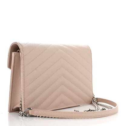 Saint Laurent Grain De Poudre Matelasse Chevron Monogram Envelope Chain Wallet Pale Pink 3 of 9