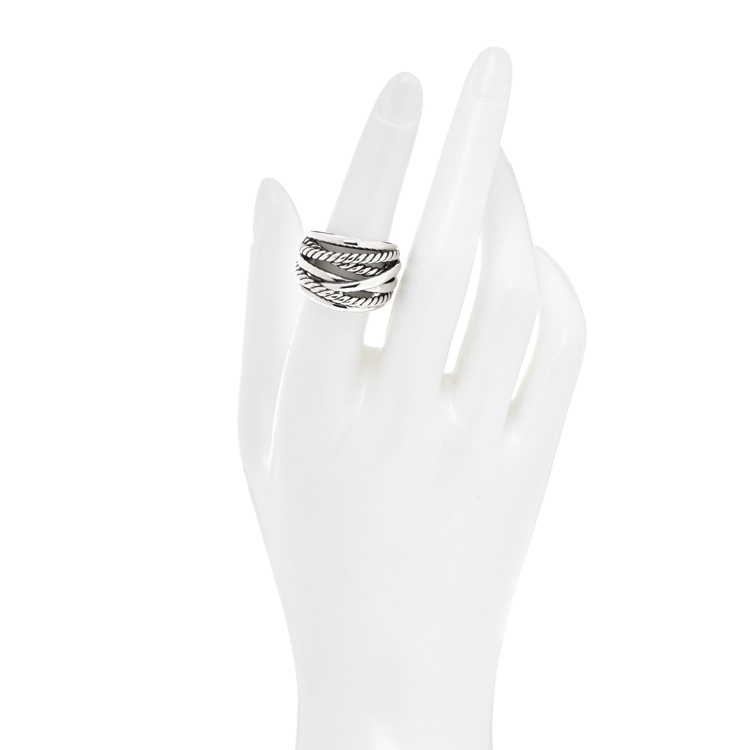 David Yurman Sterling Silver 18mm Wide Crossover Cable Ring 54 7 2 of 6