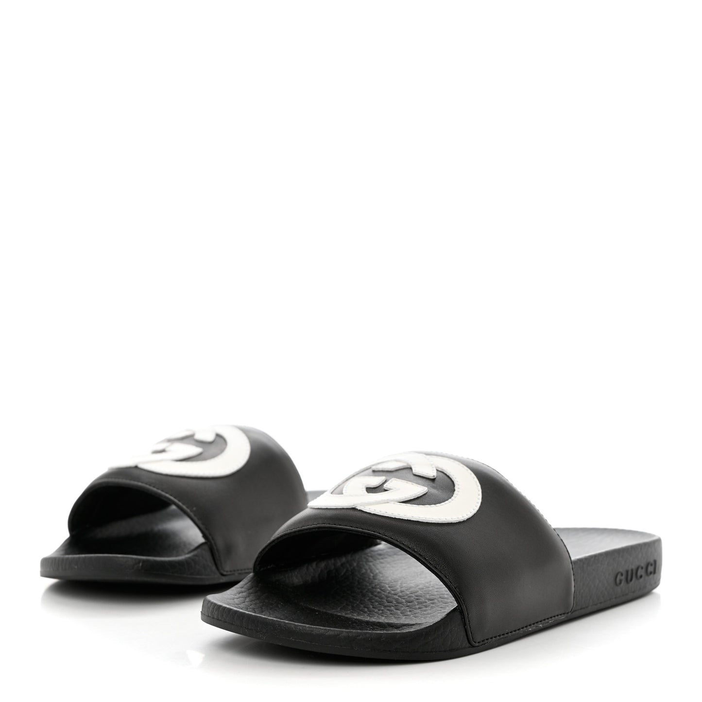 Nappa Miro Soft Calfskin Womens Interlocking G Slide Sandals 36 Black White