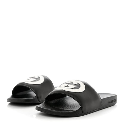 Gucci Nappa Miro Soft Calfskin Womens Interlocking G Slide Sandals 36 Black White 3 of 8