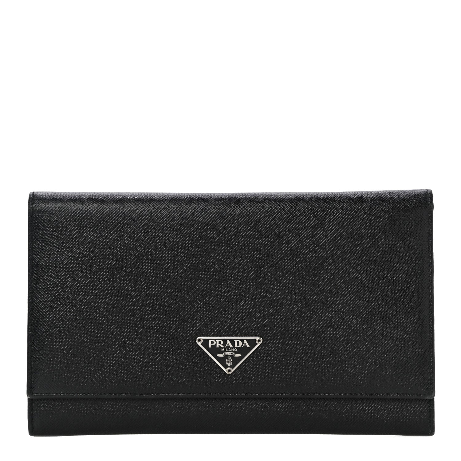 Prada Saffiano Triangle Flap Wallet Black 1 of 16