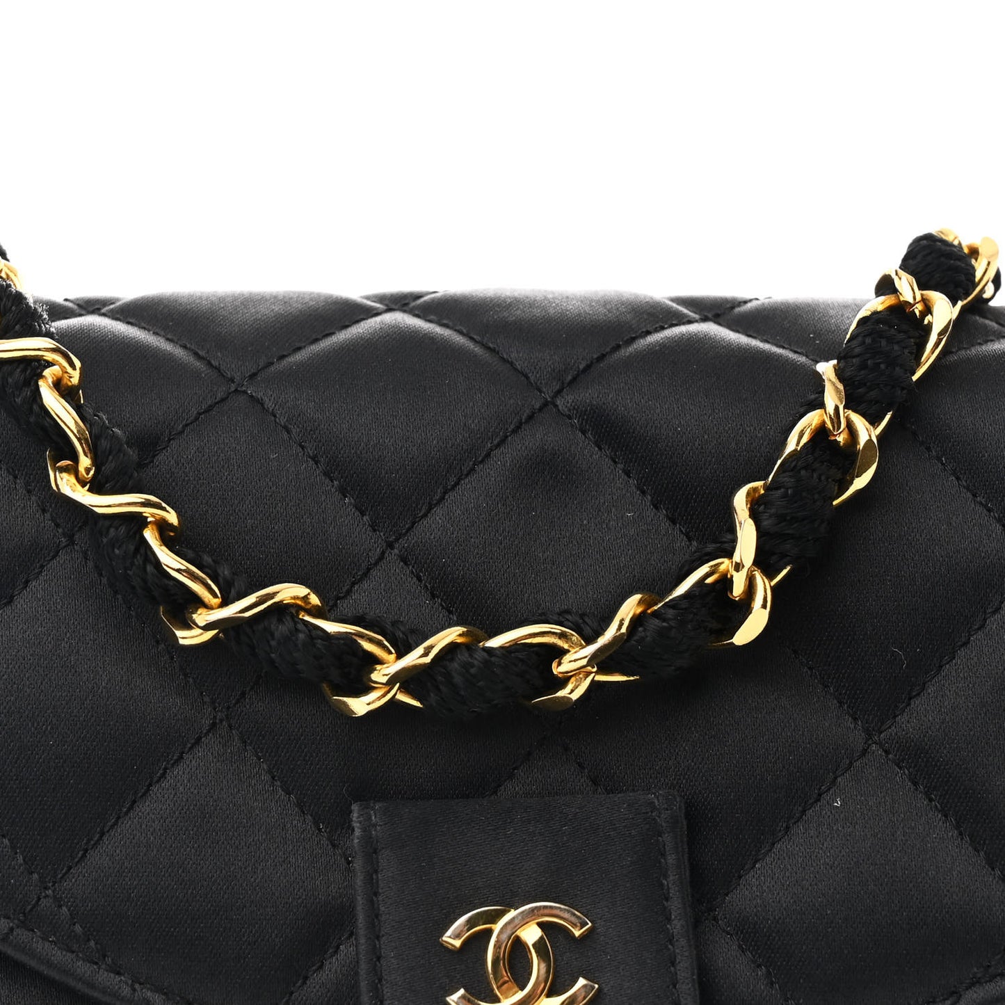 Satin Quilted Half Moon Flap Black