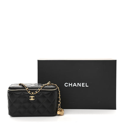 Chanel Lambskin Quilted Pearl Crush Small Vanity Case With Chain Black 11 of 11