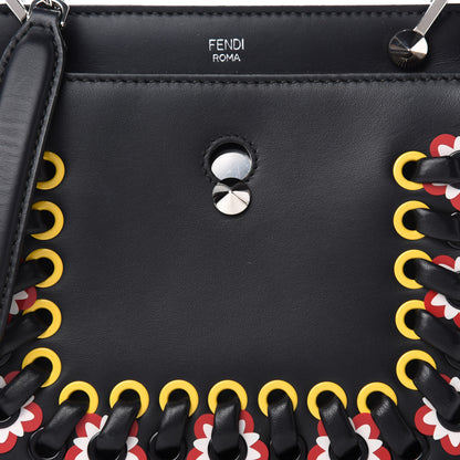 Fendi Vitello Baltico Shiny Nappa Lace Up Floral Small Dotcom Click Chain Satchel Black 12 of 12