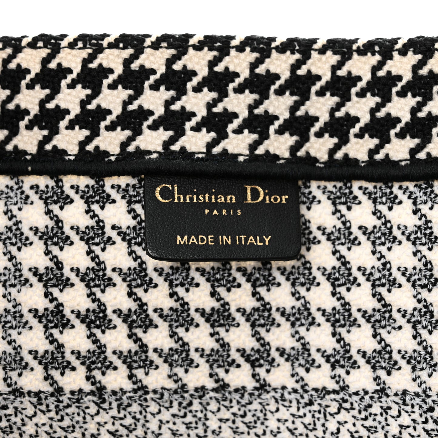 Canvas Houndstooth Embroidered Medium Book Tote Black White