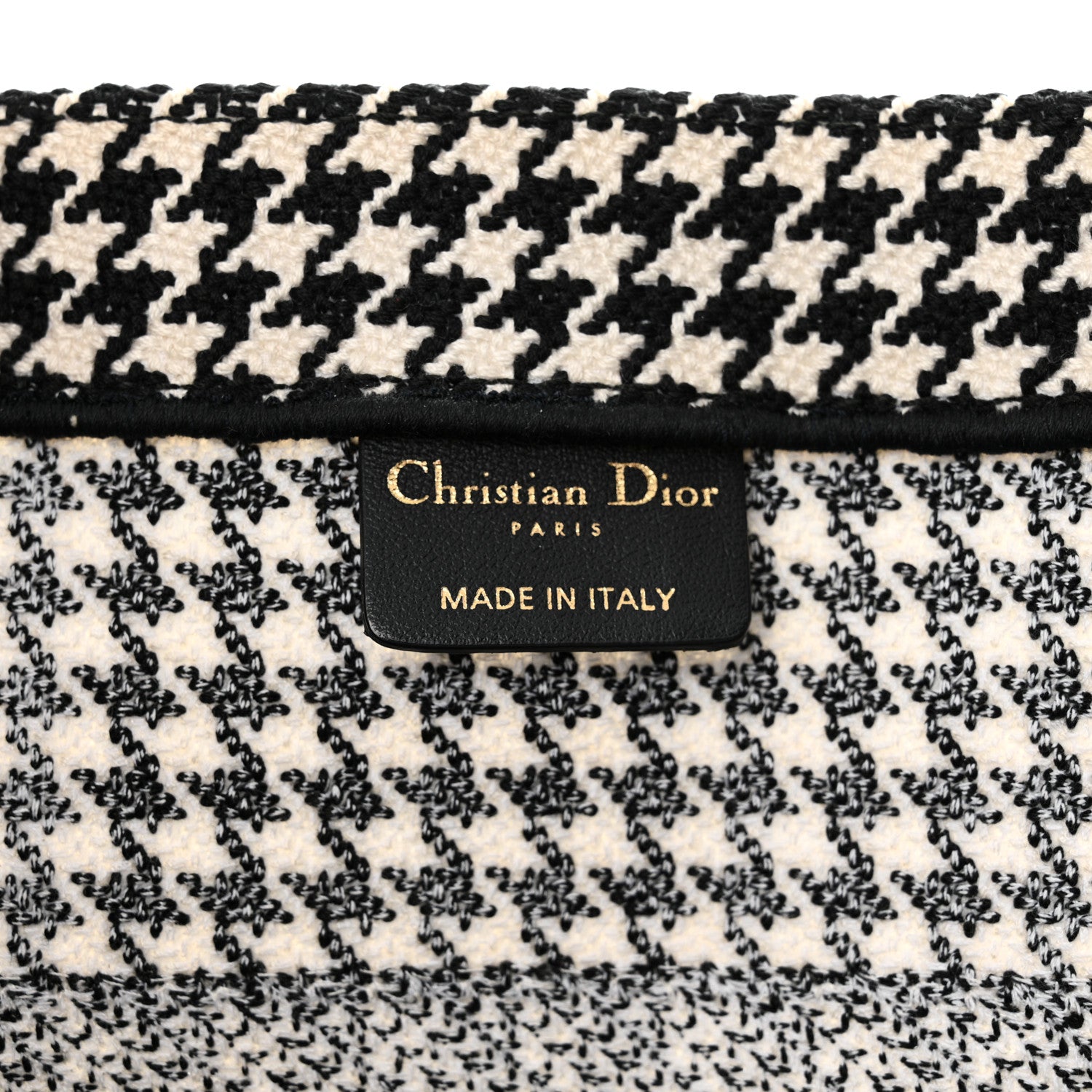 Christian Dior Canvas Houndstooth Embroidered Medium Book Tote Black White 6 of 17