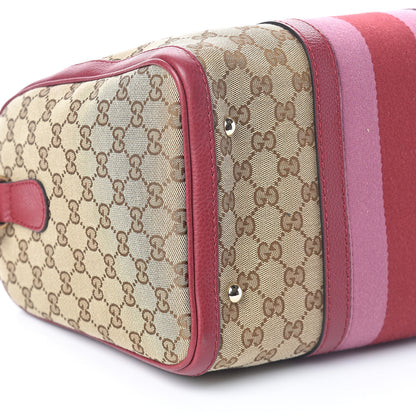 Gucci Monogram Cellarius Calfskin Vintage Web Medium Boston Beige Ebony Soft Burgundy Peonia Flower 8 of 9