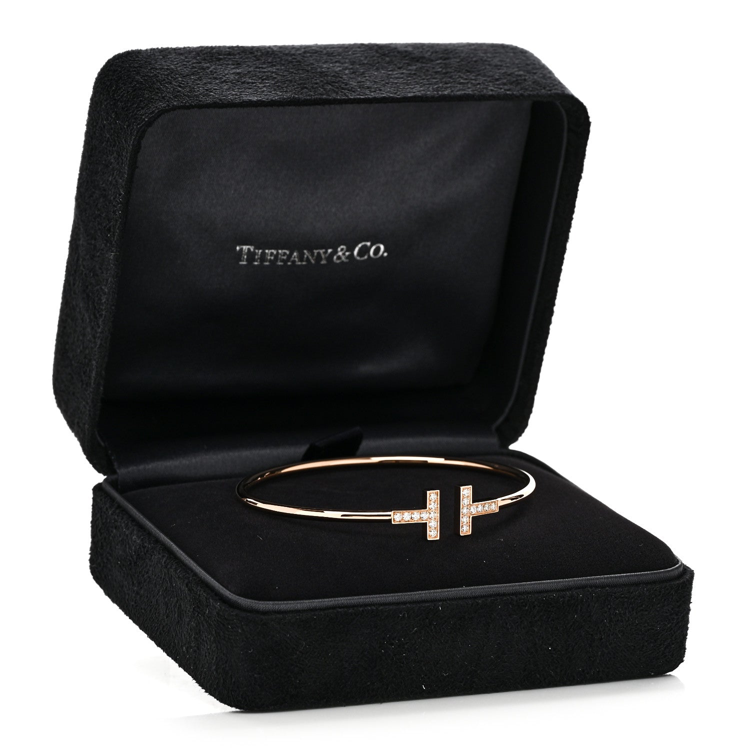 Tiffany 18K Rose Gold Diamond T Wire Bracelet 4 of 4