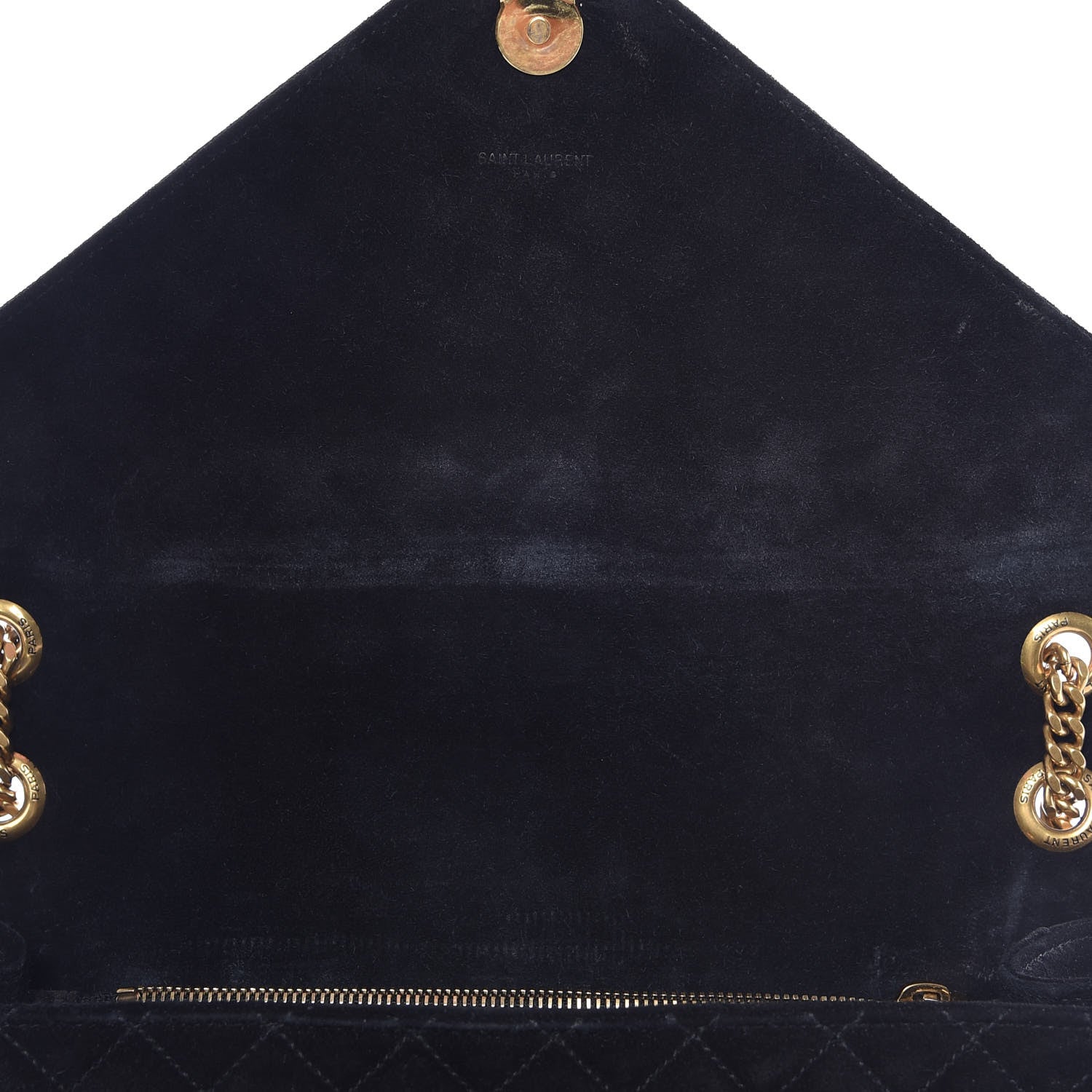 Saint Laurent Suede Mixed Matelasse Triquilt Large Monogram Envelope Satchel Black 10 of 19