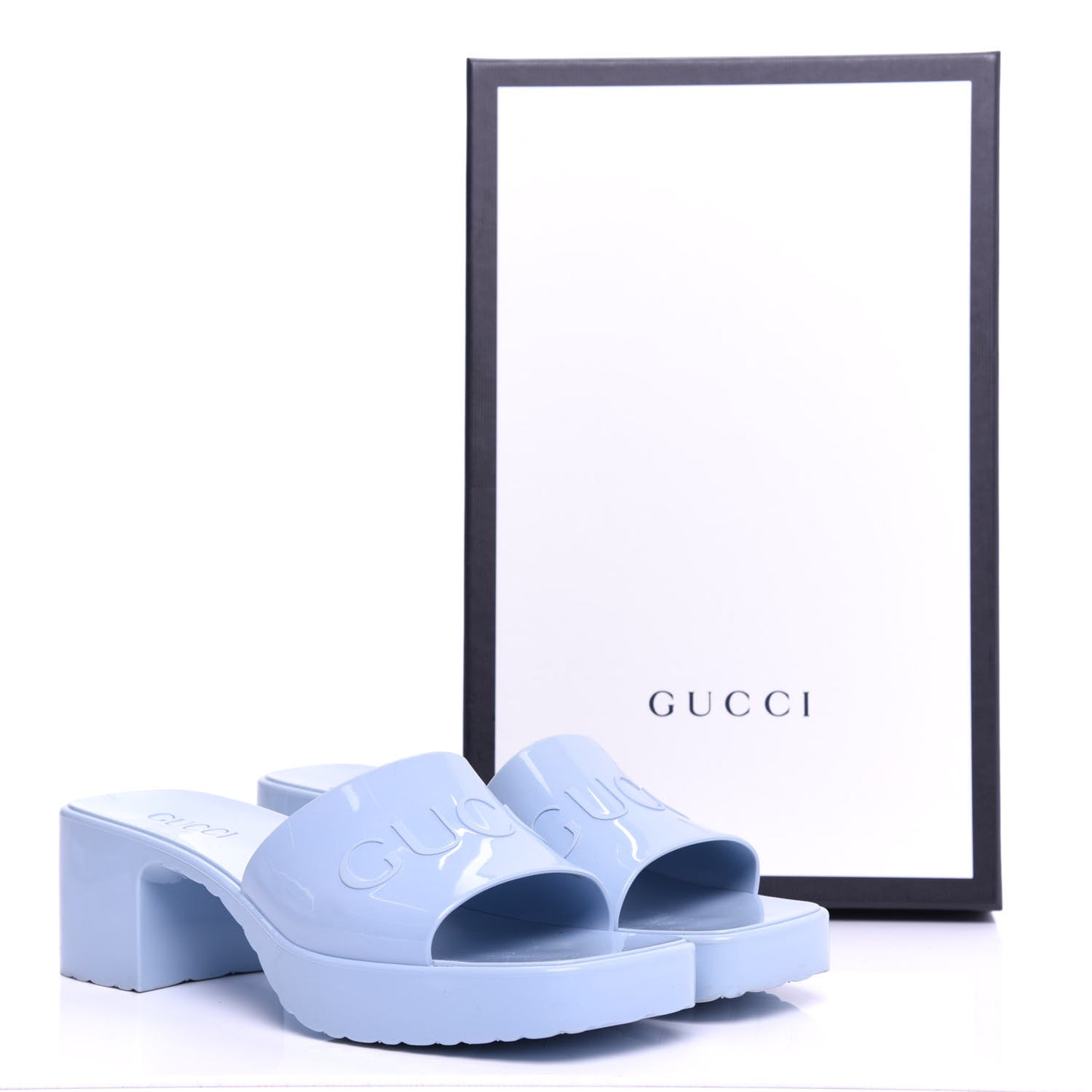 Rubber Gucci Logo Womens Platform 20/60mm Slide Sandals 37 Porcelain Light Blue