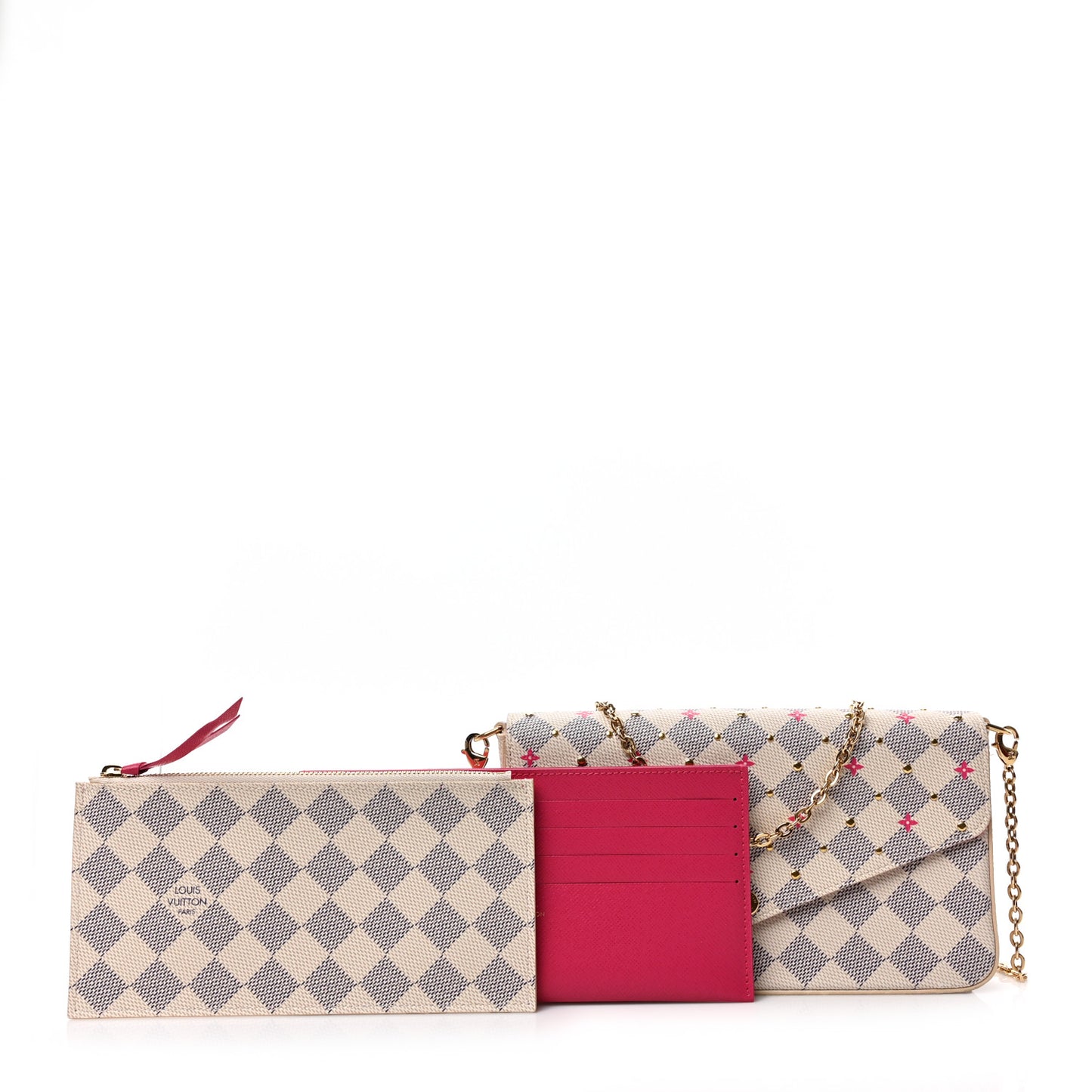 Damier Azur Studded Pochette Felicie Chain Wallet Fuchsia