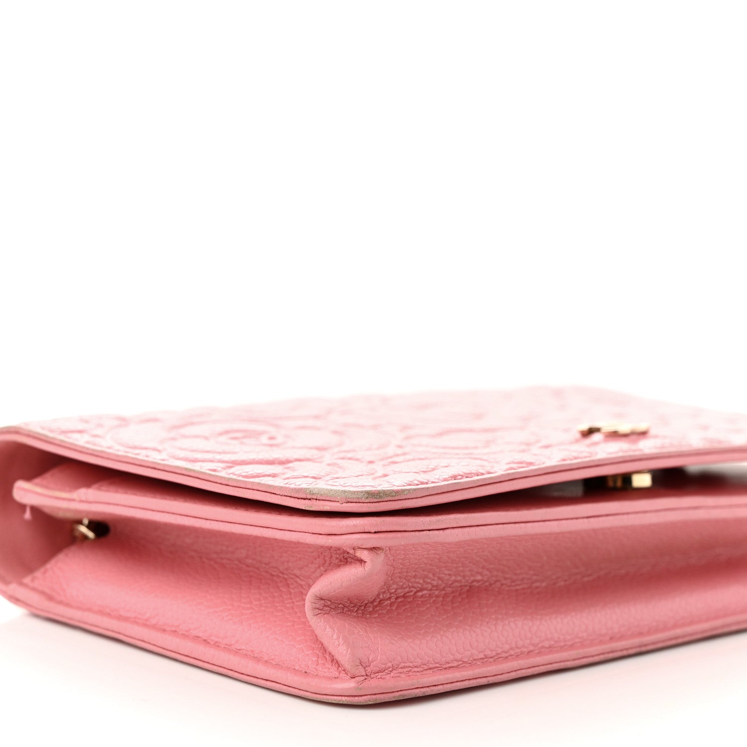 Chanel Caviar Camellia Embossed Wallet On Chain WOC Light Pink 10 of 16