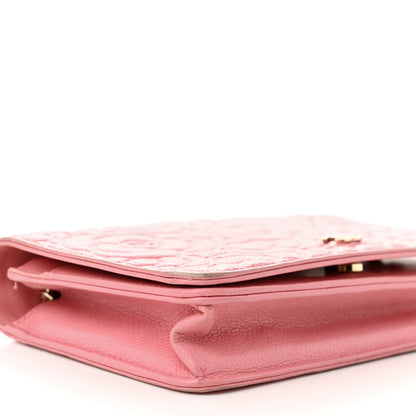 Chanel Caviar Camellia Embossed Wallet On Chain WOC Light Pink 10 of 16