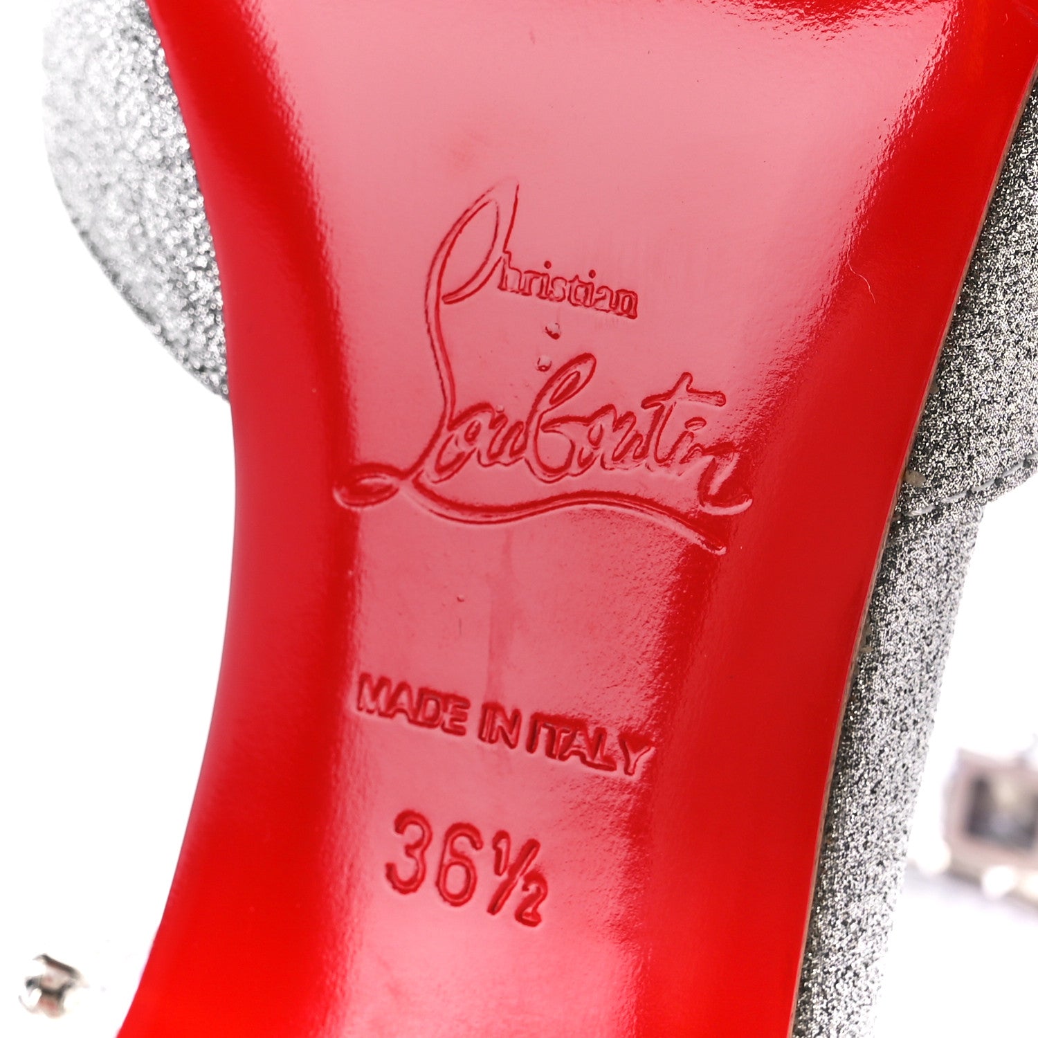 Christian Louboutin Calfskin Glitter Crystal Planet Queen 70 Mule Silver 5 of 7