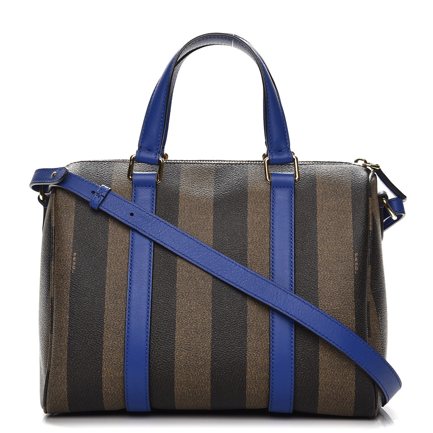 Fendi Pequin Spalmati Vitello Flamingo Small Boston Tobacco Blue Neon 1 of 8