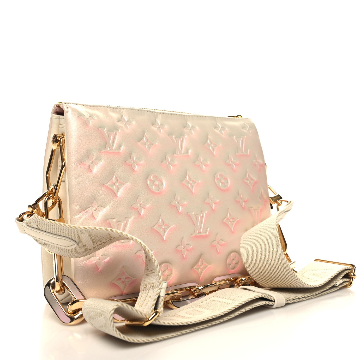 Louis Vuitton Pearlescent Lambskin Embossed Monogram Coussin PM Beige Rose 3 of 11