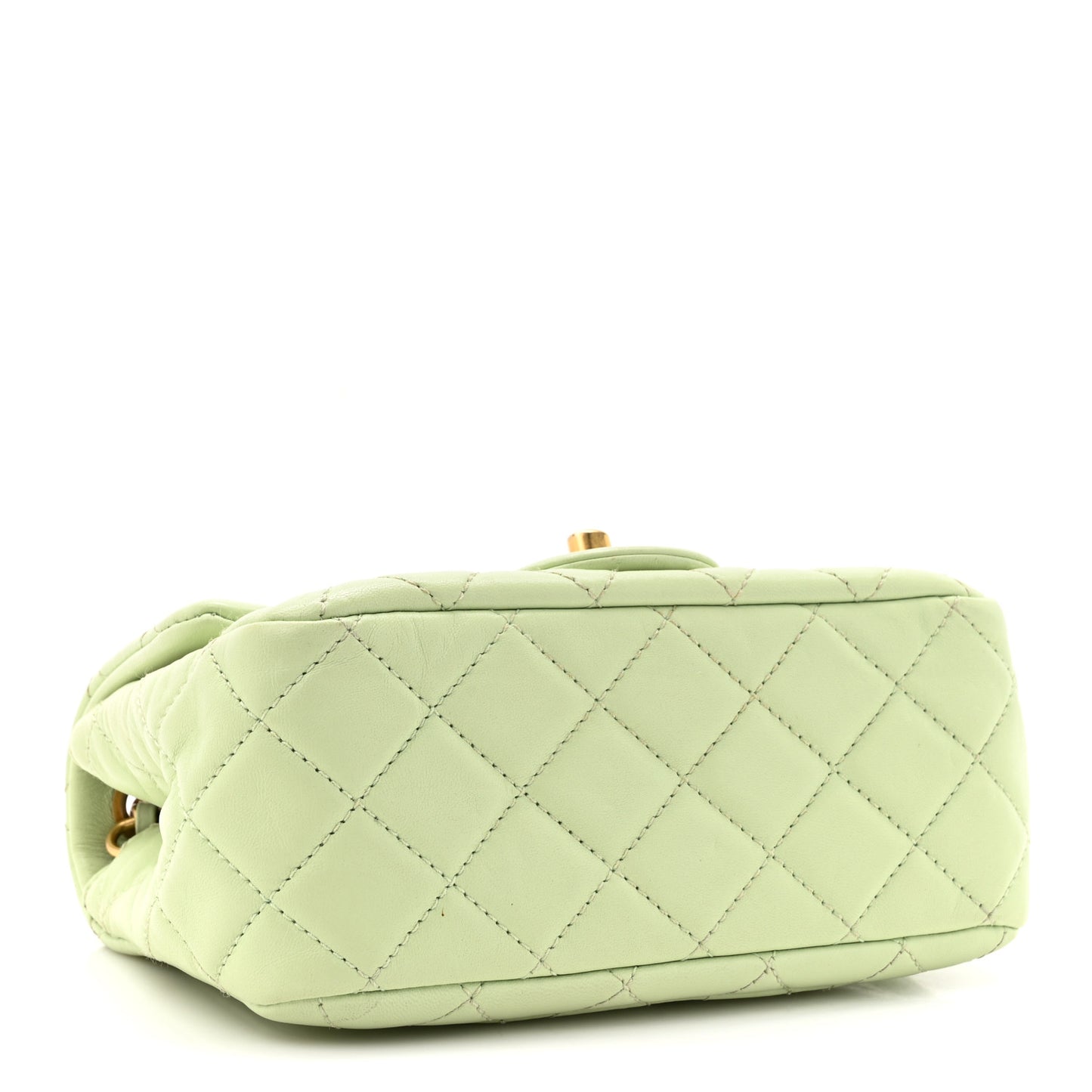 Lambskin Quilted Mini Pearl Crush Flap Light Green