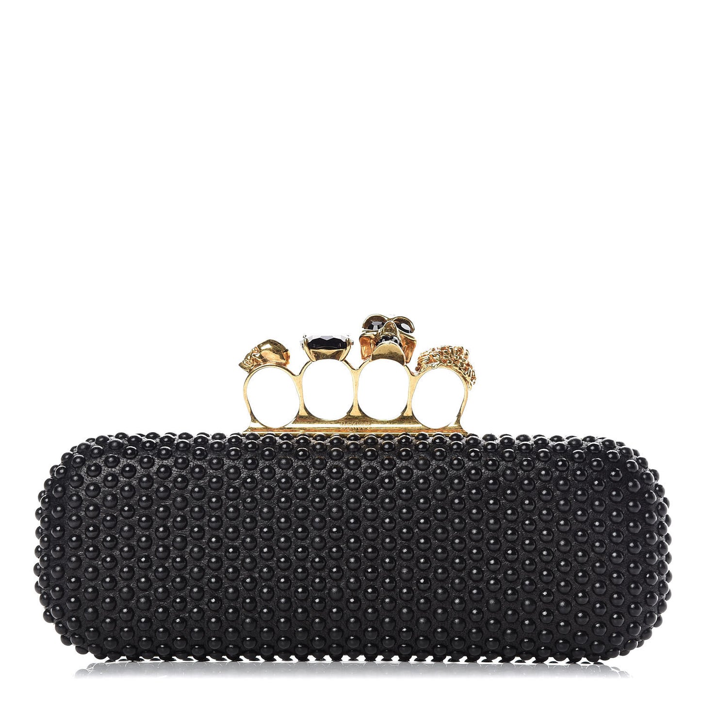 Nappa Studded Skull Knuckle Box Clutch Black