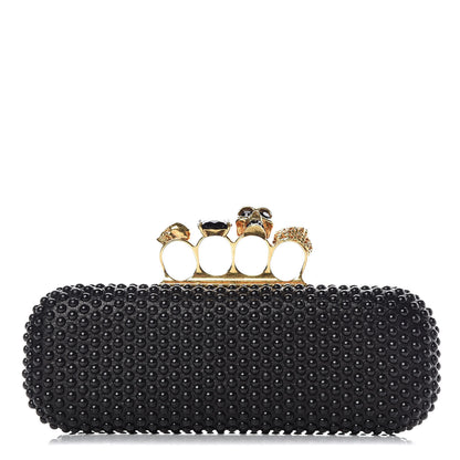 Alexander McQueen Nappa Studded Skull Knuckle Box Clutch Black 1 of 6