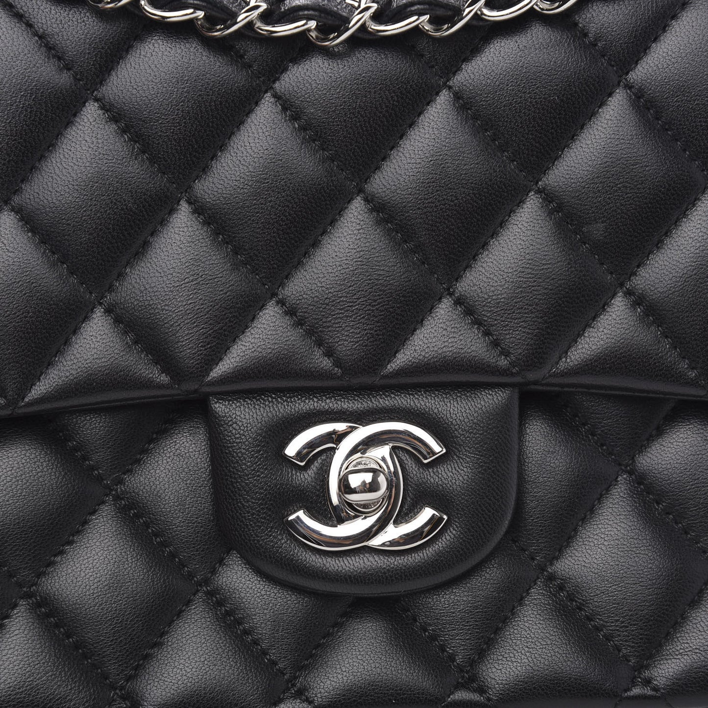 Lambskin Quilted Medium Double Flap Black