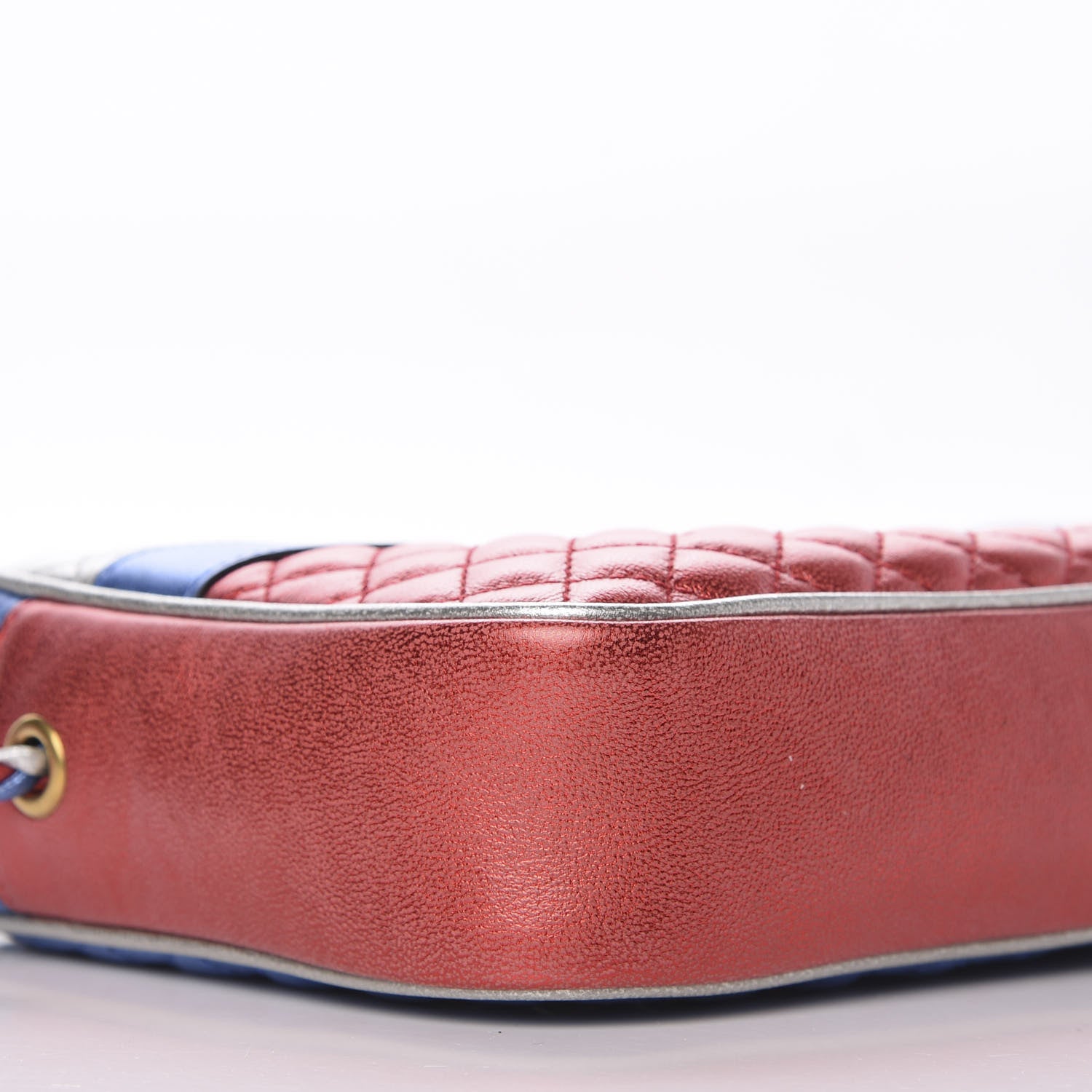 Gucci Laminated Nappa Trapuntata Small Zumi Shoulder Bag Rosso Marine Argento 6 of 9