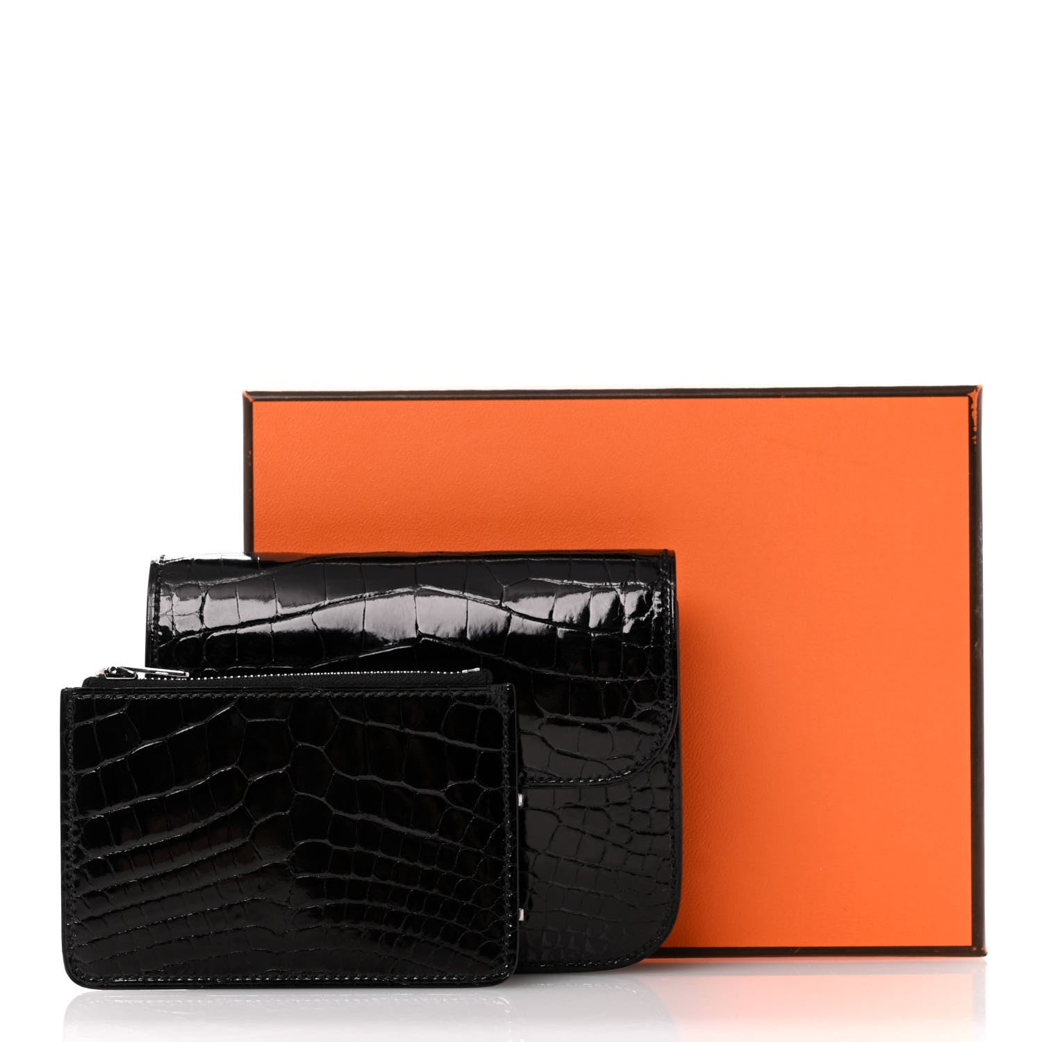 Hermes Shiny Alligator Constance Slim Wallet Black 10 of 10