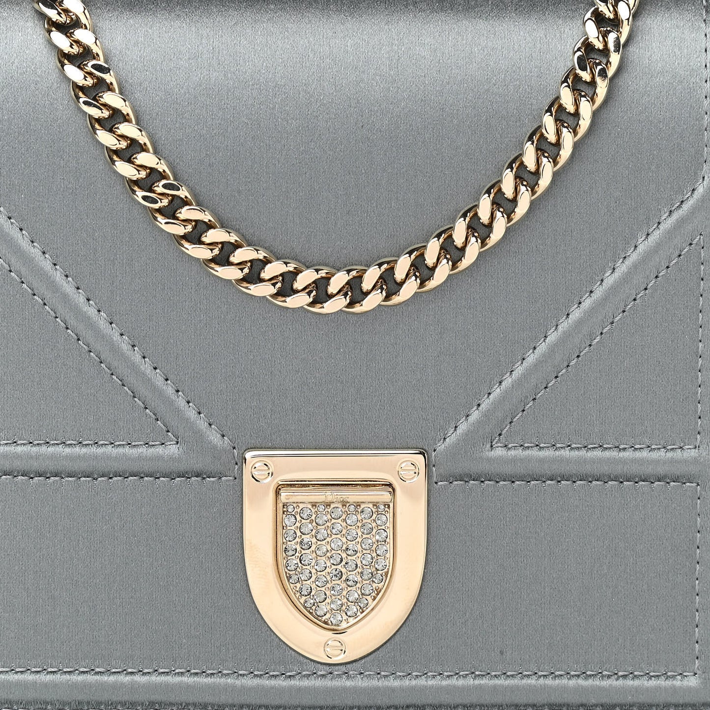 Satin Diorama Wallet on Chain Pouch Blue Gray