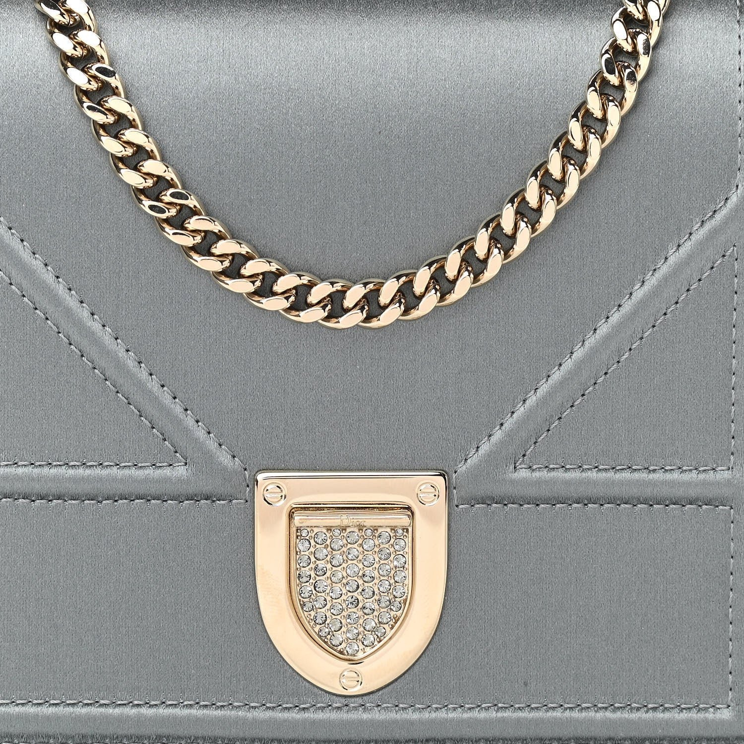 Christian Dior Satin Diorama Wallet on Chain Pouch Blue Gray 7 of 9