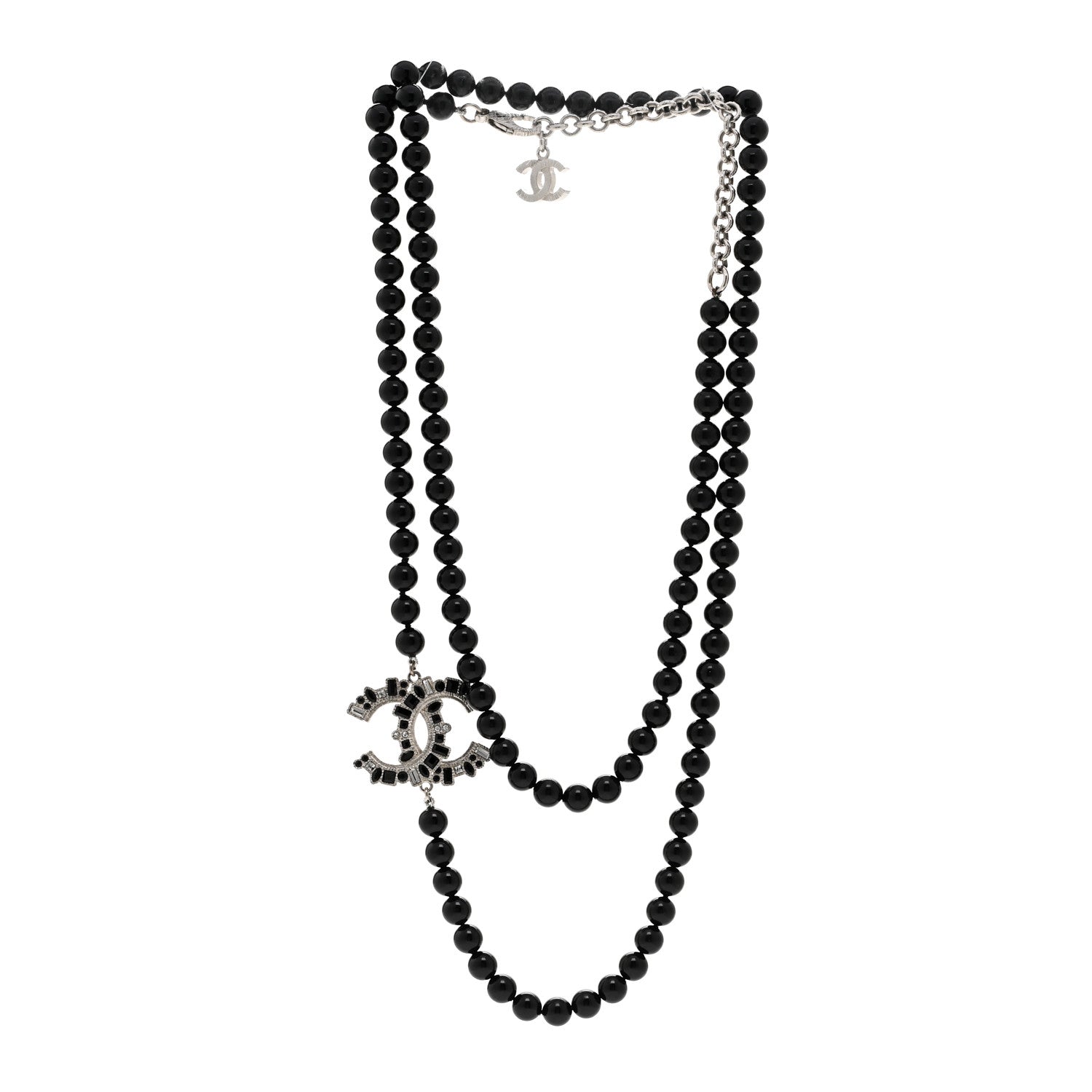 Chanel Pearl Crystal CC Camellia Necklace Ruthenium Black 3 of 5