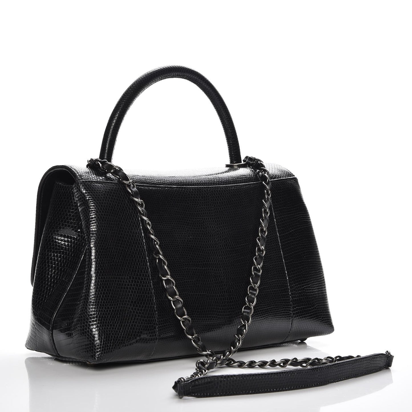 Lizard Medium Coco Handle Flap Black