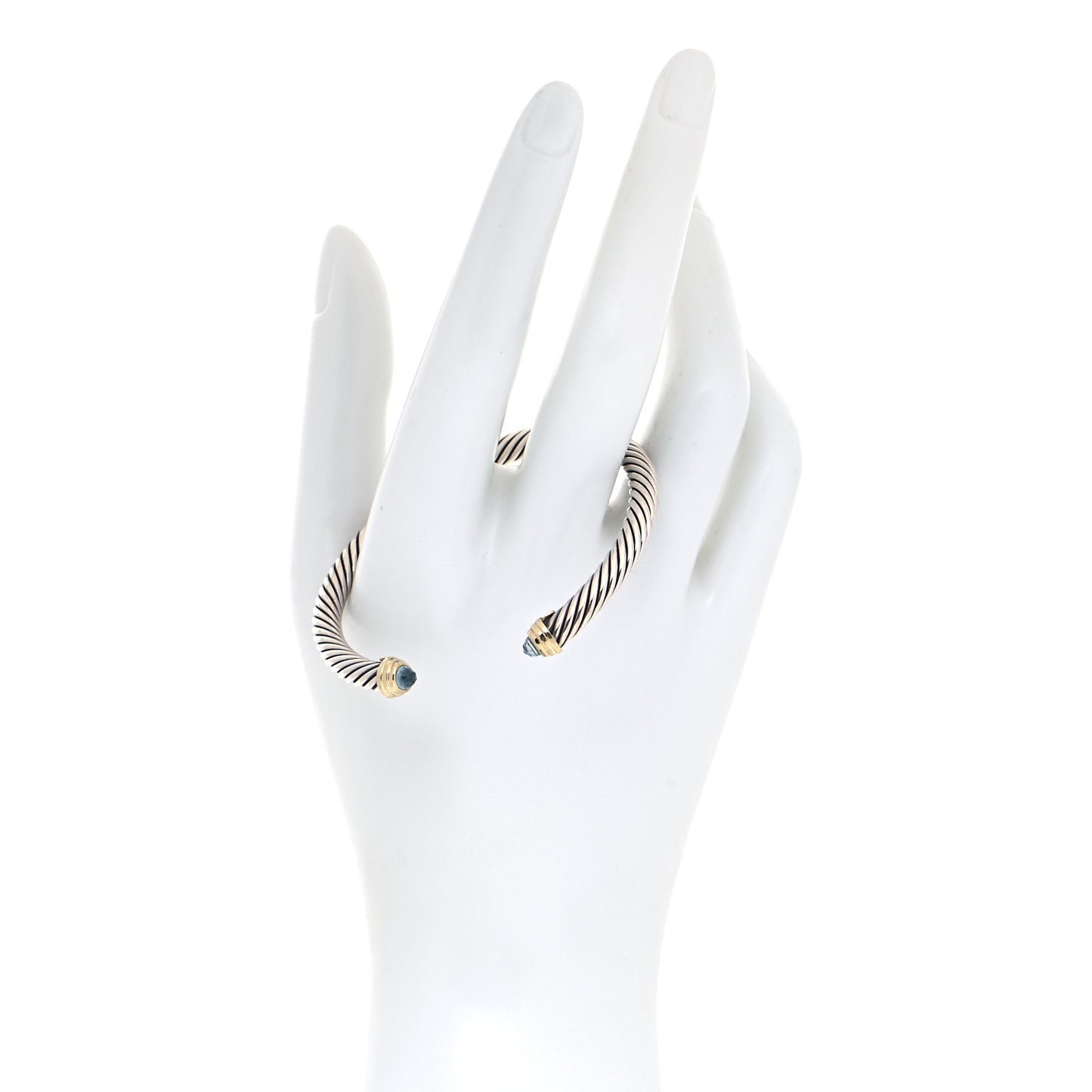 Sterling Silver 14K Yellow Gold Blue Topaz 5mm Cable Classics Petite Color Bracelet