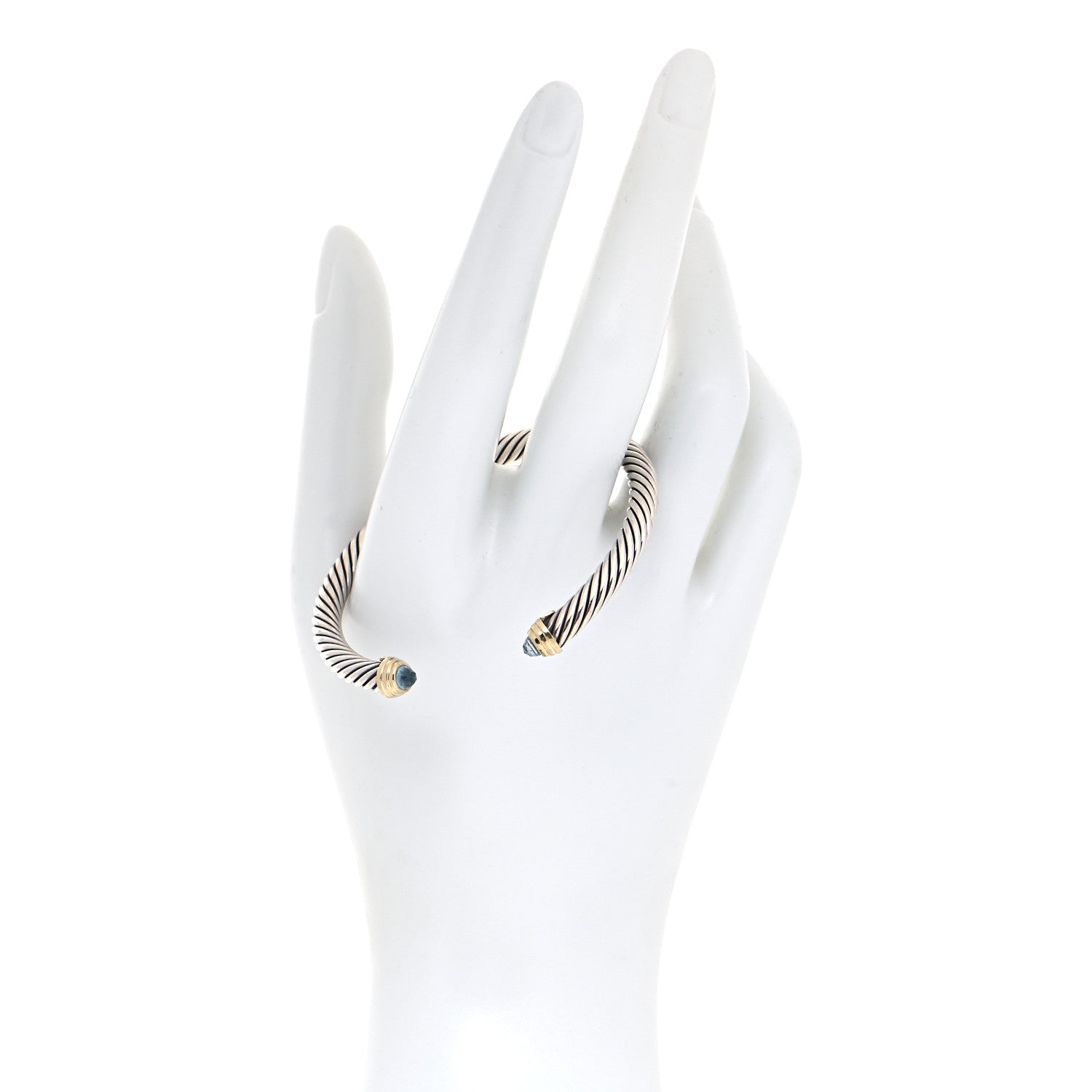 David Yurman Sterling Silver 14K Yellow Gold Blue Topaz 5mm Cable Classics Petite Color Bracelet 2 of 4