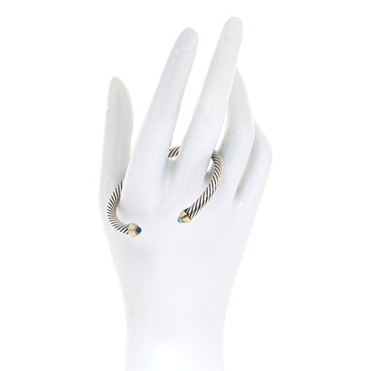 David Yurman Sterling Silver 14K Yellow Gold Blue Topaz 5mm Cable Classics Petite Color Bracelet 2 of 4
