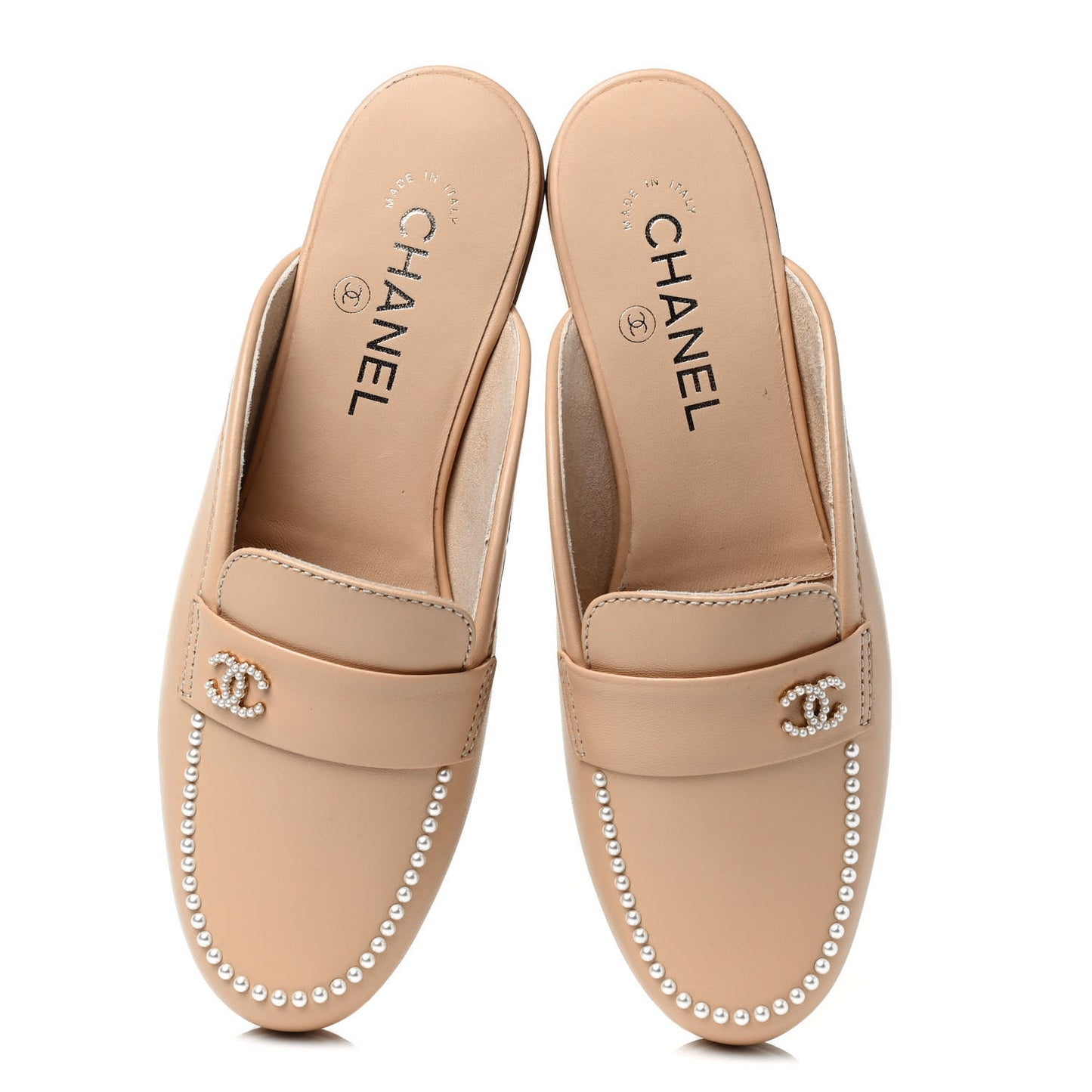 Lambskin Pearl CC Mules 37.5 Beige