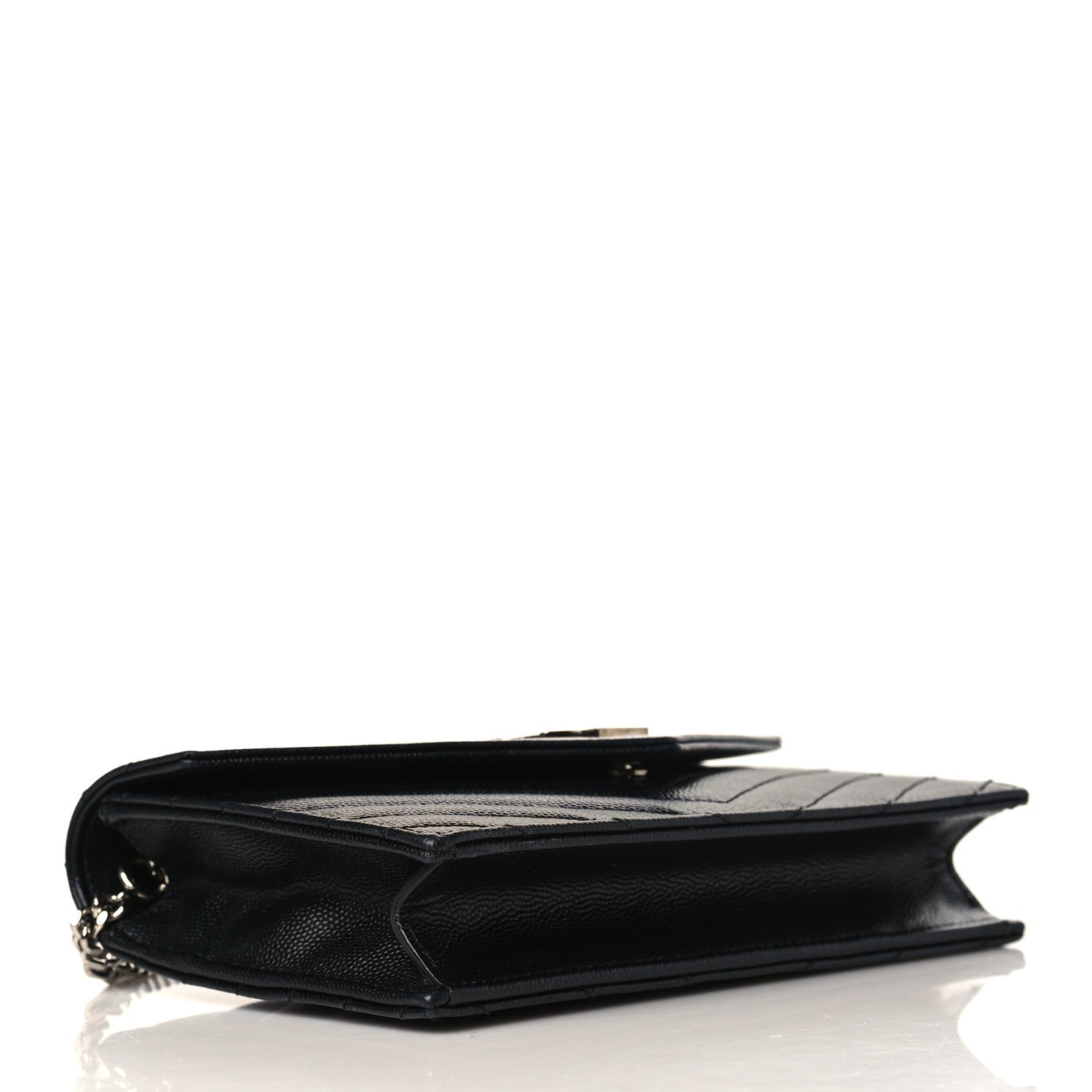 Saint Laurent Grain De Poudre Matelasse Chevron Monogram Envelope Chain Wallet Black 3 of 8