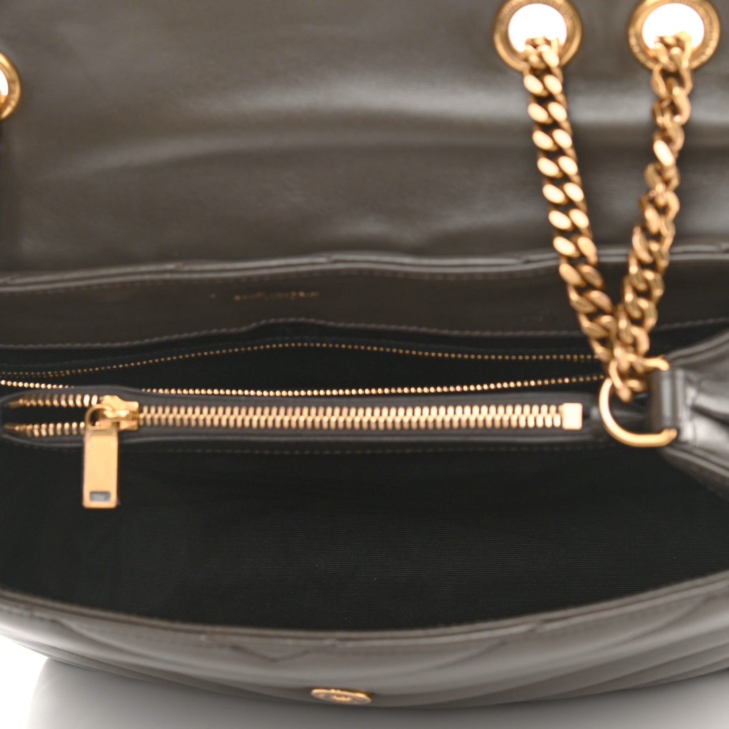 Calfskin Y Quilted Monogram Medium Loulou Chain Satchel Dark Khaki