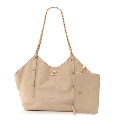 Chanel Calfskin Quilted Small Shopping Bag Beige 3 of 11