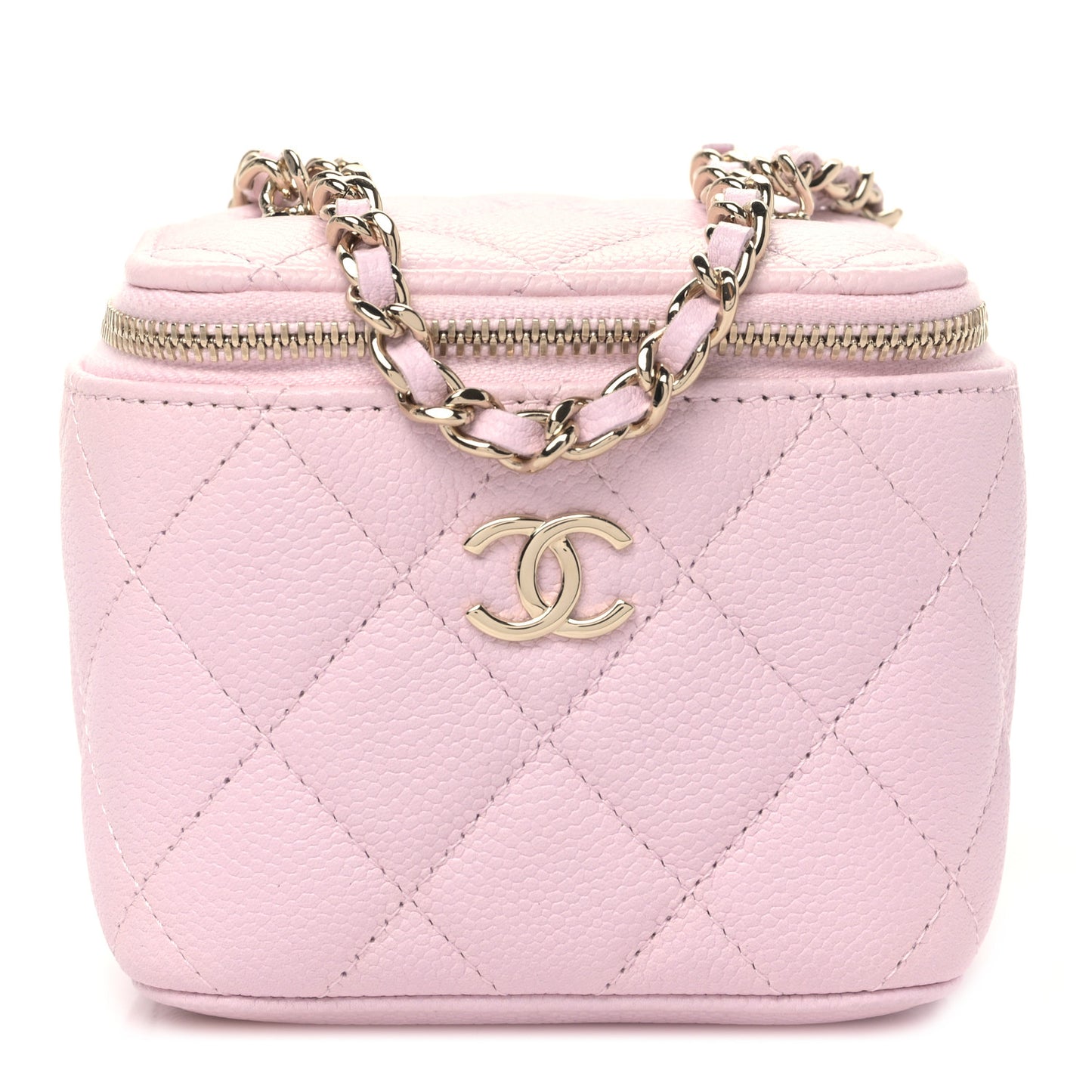 Caviar Quilted Mini Vanity Case With Chain Light Pink
