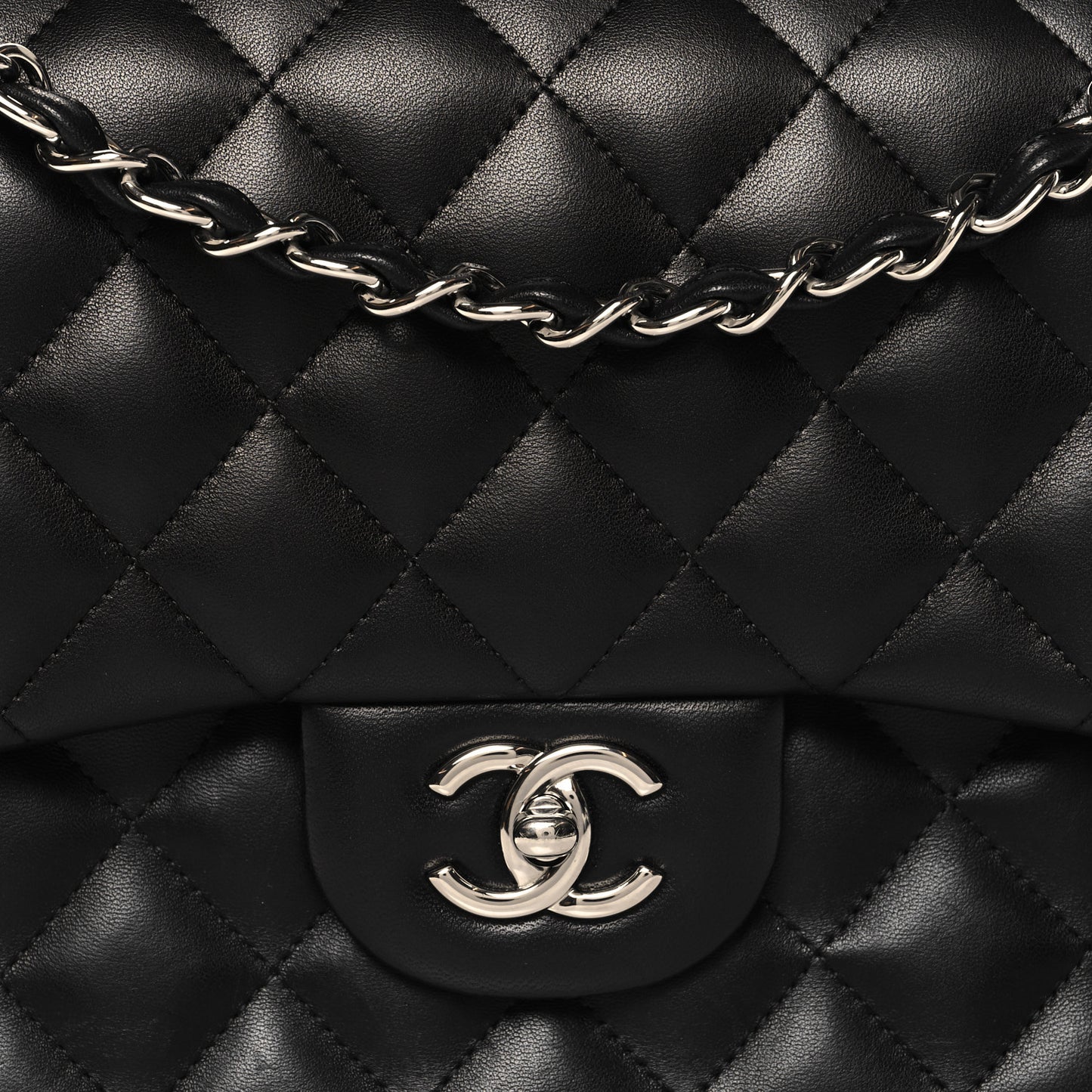 Lambskin Quilted Jumbo Double Flap Black