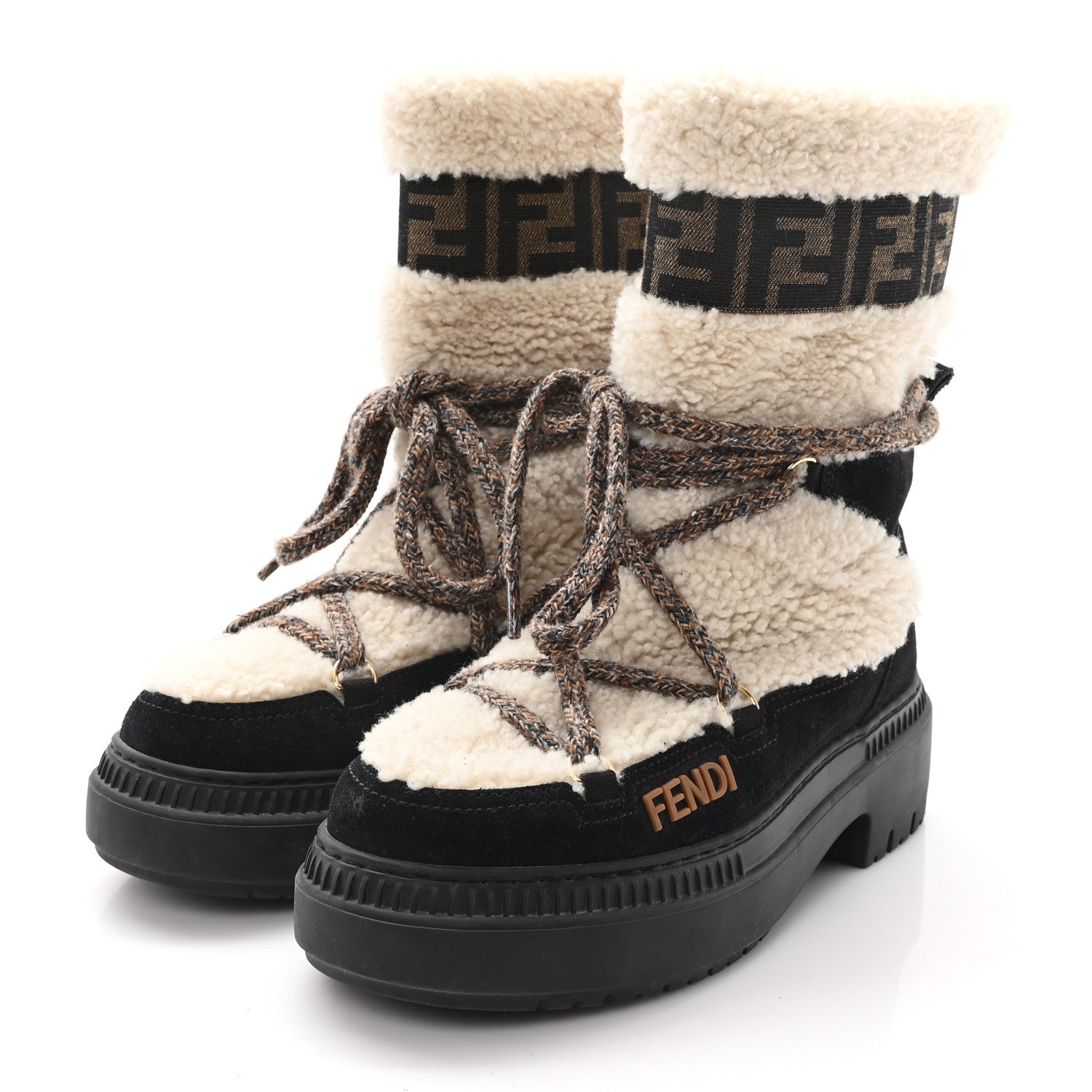 Fendi Sheepskin Suede Apres Chic Boots 38 Black 4 of 9
