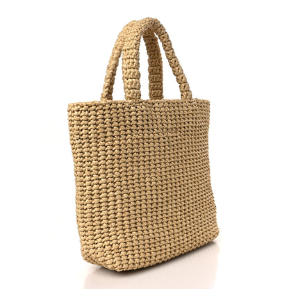Prada Yarn Raffia Effect Crochet Embroidered Small Logo Tote Naturale 3 of 8