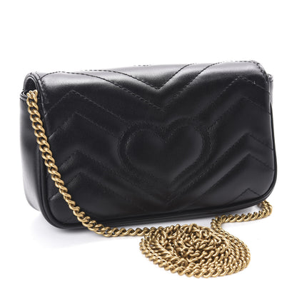 Gucci Calfskin Matelasse Super Mini GG Marmont Shoulder Bag Black 3 of 11
