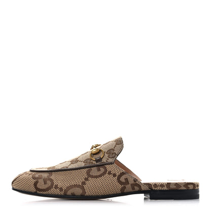 Gucci Monogram Jumbo GG Malaga Kid Womens Princetown Slippers 35.5 Camel Ebony New Acero Beige 1 of 10