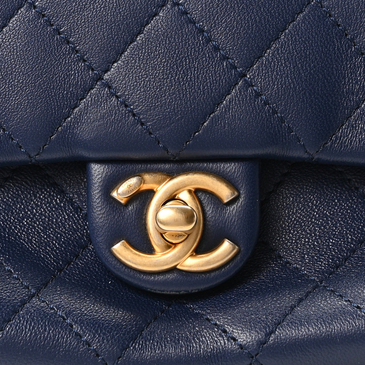 Grained Calfskin Lambskin Quilted Large Bowling Bag Blue