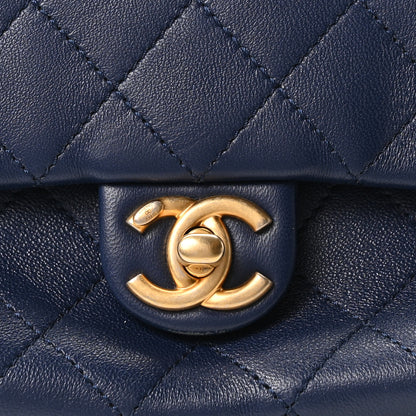 Chanel Grained Calfskin Lambskin Quilted Large Bowling Bag Blue 8 of 10